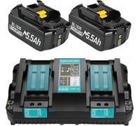 Compatible with Makita 2 x 18V BL1850B Batteries + 6A Dual Port Charger | Battery 14.4V-18V BL1850 BL1830 BL1840 BL1860 and DC18RD DC18RC DC18RCT DC18RF DC18SF Charger