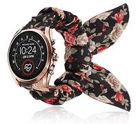 Compatible with Michael Kors Bradshaw Band, Lvbu Elastic Scrunchies with Butterfly Fabric Replacement Straps Women Compatible with MK Access Gen 5 Bradshaw/MK Bradshaw 2 (Black Flower)