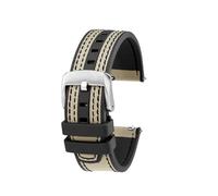 Compatible With Mido M038 Citizen Breitling Series Canvas Rubber Bottom Watch Strap 22mm Men Soft Waterproof Wrist Band Pin Buckle Style(Khaki-S)