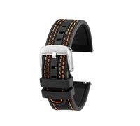 Compatible With Mido M038 Citizen Breitling Series Canvas Rubber Bottom Watch Strap 22mm Men Soft Waterproof Wrist Band Pin Buckle Style(Black-orange line-S)