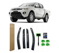 Compatible with Mitsubishi L200 2006-2015 Wind Deflectors Rain Guards & Car Window Cleaning Fluorescent Long Handle Microfibre Drying Cloths 5-Pack Set | Complete Rainy Day Car Care Kit