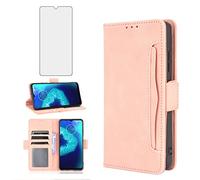 Compatible with Moto G8 Power Lite Wallet Case and Tempered Glass Screen Protector Card Holder Stand Leather Flip Phone Cover for MotoG8PowerLite Motorola 8 8G PowerLite XT2055-2 Women Men Rose Gold