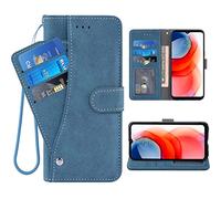 Compatible with Moto G8 Power Lite Wallet Case Wrist Strap Lanyard Leather Flip Card Holder Stand Cell Accessories Phone Cover for MotoG8PowerLite Motorola 8 8G PowerLite XT2055-2 Women Men Blue