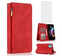 Compatible with Motorola Edge 20 Lite/Moto Edge20 Fusion 5G Wallet Case Screen Protector Zipper Retro Leather Flip Cover Card Holder Stand Cell Accessories for MotoEdge 20Lite/20Fusion Women Men Red