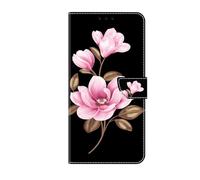 Compatible with Motorola Moto E20/E40/E30 Wallet Case Cover with Protector Card Holder Stand Flip Folio Flowers Shockproof Leather Cell Phone Cases for Motorola Moto E20/E40/E30 Women Men, Black Pink