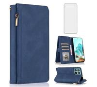 Compatible with Motorola Moto Edge 60/60 Fusion 6.67 inch Wallet Case Screen Protector Zipper Retro Leather Flip Cover Card Holder Stand Cell Accessories for Edge60 60Fusion XT2505 XT2503-4 Blue
