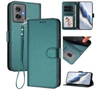 Compatible with Motorola Moto G55 Wallet Case, Slim Leather Wallet Phone Case with Card Slots, Wrist Strap & Kickstand, Shockproof Protective Cover for Men Women(Dark Green)