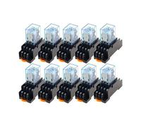 Compatible With MY4NJ Relay 4NO 4NC 14-Pin, DIN Rail Power DC/AC 12-220V, 5A, 4 Change Over Contacts With Socket Base & Timer Function 10PCS(DC,220V)