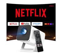[Compatible with Netflix] Mini Projector Built-in Stream Apps Officially Licensed, 1080P 4K Support, Auto Keystone Projector, WiFi 6 and Bluetooth 5.4 with Android 13 OS White&Black