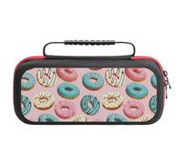 Compatible with Nintendo Switch Case, Blue Pink White Donut Print Travel Carry Case Compatible with Switch Lite/Oled Console Case, Protective Case with Pockets for Accessories & Games