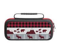 Compatible with Nintendo Switch Case, Buffalo Plaid Forest Travel Carry Case Compatible with Switch Lite/Oled Console Case, Protective Case with Pockets for Accessories & Games