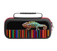 Compatible with Nintendo Switch Case, Chameleon Panther On Colored Pencils Travel Carry Case Compatible with Switch Lite/Oled Console Case, Protective Case with Pockets for Accessories & Games