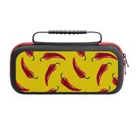 Compatible with Nintendo Switch Case, Chili Pepper Print Yellow Travel Carry Case Compatible with Switch Lite/Oled Console Case, Protective Case with Pockets for Accessories & Games