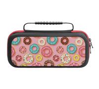 Compatible with Nintendo Switch Case, Colourful Donut Print Pink Travel Carry Case Compatible with Switch Lite/Oled Console Case, Protective Case with Pockets for Accessories & Games