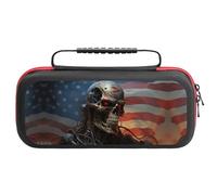 Compatible with Nintendo Switch Case, Cyberpunk Skull American Flag Travel Carry Case Compatible with Switch Lite/Oled Console Case, Protective Case with Pockets for Accessories & Games