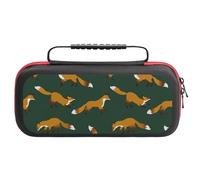 Compatible with Nintendo Switch Case, Dark Green Fox Print Travel Carry Case Compatible with Switch Lite/Oled Console Case, Protective Case with Pockets for Accessories & Games