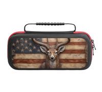 Compatible with Nintendo Switch Case, Deer American Flag Wall Travel Carry Case Compatible with Switch Lite/Oled Console Case, Protective Case with Pockets for Accessories & Games