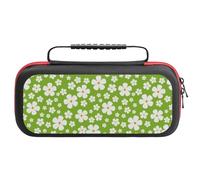 Compatible with Nintendo Switch Case, Green White Flowers Travel Carry Case Compatible with Switch Lite/Oled Console Case, Protective Case with Pockets for Accessories & Games