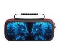 Compatible with Nintendo Switch Case, Ice Blue Fire Wolf Travel Carry Case Compatible with Switch Lite/Oled Console Case, Protective Case with Pockets for Accessories & Games