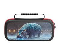Compatible with Nintendo Switch Case, Ice Blue Polka Dot Snow Hippo Travel Carry Case Compatible with Switch Lite/Oled Console Case, Protective Case with Pockets for Accessories & Games