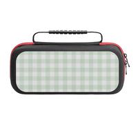 Compatible with Nintendo Switch Case, Light Green White Checkered Travel Carry Case Compatible with Switch Lite/Oled Console Case, Protective Case with Pockets for Accessories & Games