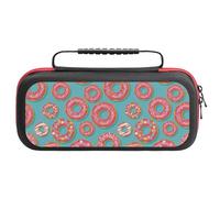 Compatible with Nintendo Switch Case, Pink Donut Print Blue Travel Carry Case Compatible with Switch Lite/Oled Console Case, Protective Case with Pockets for Accessories & Games