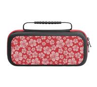 Compatible with Nintendo Switch Case, Red Hibiscus Flower Travel Carry Case Compatible with Switch Lite/Oled Console Case, Protective Case with Pockets for Accessories & Games