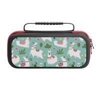 Compatible with Nintendo Switch Case, White Cute Alpaca Green Cactus Travel Carry Case Compatible with Switch Lite/Oled Console Case, Protective Case with Pockets for Accessories & Games