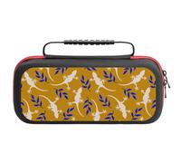 Compatible with Nintendo Switch Case, White Gecko Lizard Blue Leaves Travel Carry Case Compatible with Switch Lite/Oled Console Case, Protective Case with Pockets for Accessories & Games