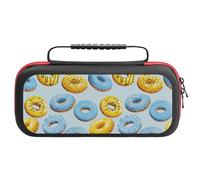 Compatible with Nintendo Switch Case, Yellow Blue Donut Print Travel Carry Case Compatible with Switch Lite/Oled Console Case, Protective Case with Pockets for Accessories & Games