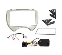 Compatible with Nissan Micra 2010-2013 Full Car Stereo Installation Kit SILVER Double DIN Fascia, steering wheel control interface, antenna adapter and universal patchlead