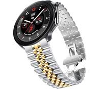 Compatible with OnePlus Watch 2R bands, 22mm Solid Stainless Steel Heavy Band with Butterfly Folding Clasp Link Bracelet Compatible with OnePlus Watch 2 46mm / 2R / 1 Smart Watch (Silver-Gold, 22mm