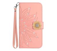 Compatible with OPPO A80 5G/A3 Pro Case Crystal Glitter Bling with Card Holder and Stand Leather Flip Wallet Diamond Sunflower Shockproof Protective Case for OPPO A80 5G/A3 Pro, Pink
