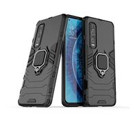 Compatible with OPPO Find X2 Pro Case, Metal Ring Grip Kickstand Shockproof Hard Bumper (Works with Magnetic Car Mount) Dual Layer Rugged Cover (Black)