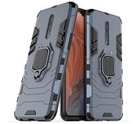 Compatible with OPPO Reno Z Case, Metal Ring Grip Kickstand Shockproof Hard Bumper Shell (Works with Magnetic Car Mount) Dual Layer Rugged Cover for OPPO RenoZ (Navy Blue)