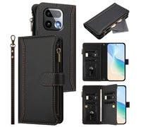 Compatible with Realme 16 Pro Plus Wallet Case, PU Leather & TPU Cover with Card Slots, Hidden Cash Pocket, Zipper Purse,Built-in Stand & Wrist Strap, Flip Cover, Daily Business Use(Black)