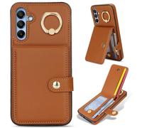 Compatible with Samsung Galaxy A26/A17, PU Leather Card Holder Case RFID Anti-Scan Wallet Cover, Rear Pocket Design with Integrated Ring Stand Drop Resistant Durable Protective Phone Case,brown