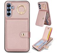 Compatible with Samsung Galaxy A26/A17, PU Leather Card Holder Case RFID Anti-Scan Wallet Cover, Rear Pocket Design with Integrated Ring Stand Drop Resistant Durable Protective Phone Case,rose gold