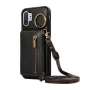 Compatible with Samsung Galaxy Note 10 Plus Note10+ 5G Wallet Case Screen Protector Crossbody Shoulder Strap Buckle Card Holder Phone Cover for Note10 + Notes 10+ Ten Not 10Plus Women Men Black