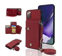 Compatible with Samsung Galaxy Note 20 Glaxay Note20 5G Wallet Cover with Crossbody Shoulder Strap and Stand Leather Credit Card Holder Cell Phone Cover for Gaxaly Notes 20s Twenty Not S20 Girls-Red