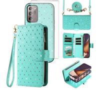 Compatible with Samsung Galaxy Note 20 Ultra 5G Wallet Case Zipper Screen Protector Crossbody Strap Glitter Flip Card Holder Phone Cover for Note20 Plus Notes 20Ultra Note20+ U + 20+ Women Teal