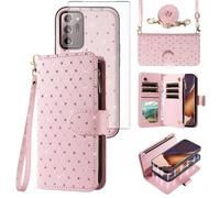 Compatible with Samsung Galaxy Note 20 Ultra 5G Wallet Case Zipper Screen Protector Crossbody Strap Glitter Flip Card Holder Phone Cover for Note20 Plus Notes 20Ultra Note20+ U + 20+ Women Pink