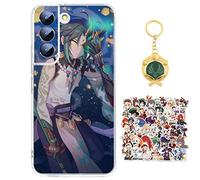 Compatible with Samsung Galaxy S22 Case Genshin Impact Xiao Anime Game Design [With Vision Keychain and 50pcs Stickers] Cartoon Transparent Soft Silicona Case for Samsung Galaxy S22