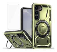 Compatible with Samsung Galaxy S22 Plus S22+ 5G Phone Case and Tempered Glass Screen Protector Metal Ring Holder Kickstand Shockproof S22+5G S22plus 22S + S 22 22+ Cover for Women Men Oliver Green