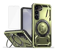 Compatible with Samsung Galaxy S23 5G Phone Case and Tempered Glass Screen Protector Metal Ring Holder Stand Kickstand Shockproof S 23 23S GS23 G5 SM-S911U 6.1 inch Cover for Women Men Oliver Green