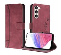 Compatible with Samsung Galaxy S23, Business Fashion Casual Leather Credit Card Holder Slots Kickstand Protective Phone Cover Case-Wine Red