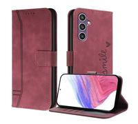 Compatible with Samsung Galaxy S23 FE, Business Fashion Casual Leather Credit Card Holder Slots Kickstand Protective Phone Cover Case-Wine Red