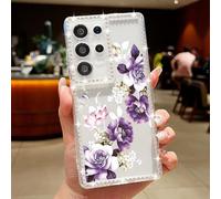 Compatible with Samsung Galaxy S23 Plus Case,Cute Flower Pattern Transparent Rhinestone Luxury Silicone Case,Non-Yellowing Soft Touch Protective Slim Shockproof Diamond Floral Cover,Flower A857