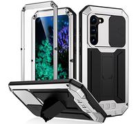Compatible with Samsung Galaxy S23 Plus Metal Case with Slide Camera Cover Built in Screen Protector Full Body Hybrid Metal Kickstand Military Heavy Duty Armor Cover (Sliver)