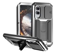 Compatible with Samsung Galaxy S25 Edge Metal Case with Slide Camera Cover Built in Screen Protector Full Body Hybrid Stand Military Heavy Duty Aluminium Silicone Case for Man Construction Silver